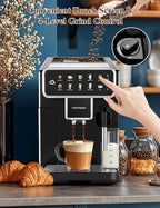 Automatic Espresso Machine Coffee Maker 12 Cup with Grinder Cappuccino Latte Americano Machine with Milk Frother for Home/Office (Black)