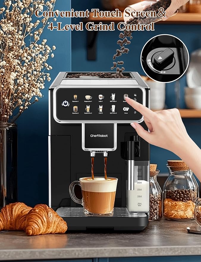 Automatic Espresso Machine Coffee Maker 12 Cup with Grinder Cappuccino Latte Americano Machine with Milk Frother for Home/Office (Black)