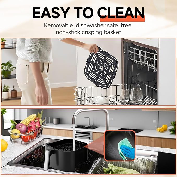 QIDO Air Fryer 8-in-1 with 5 QT Capacity,180°-450°F Precision Heating, Air Fry, Roast, Broil, Reheats, Dehydrates, Less Oil, Features Shake Reminder, Large Touch Display with Auto Menus, Compact Black