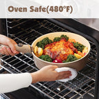 SENSARTE 17 Piece Ceramic Pots and Pans Set, Nonstick Detachable Handle Cookware, Induction Kitchen Cookware Set with Removable Handle, Dishwasher ＆ Oven Safe (Almond Beige)