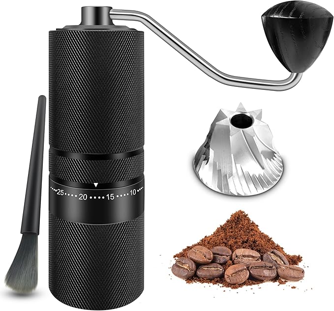 Coffee Grinder, 120 External Adjustable Settings Manual Coffee Grinder, Hand Burr Coffee Bean Grinder with Handle Crank for French Espresso Moka, Stainless Steel Conical Burr Mill, Capacity 28g