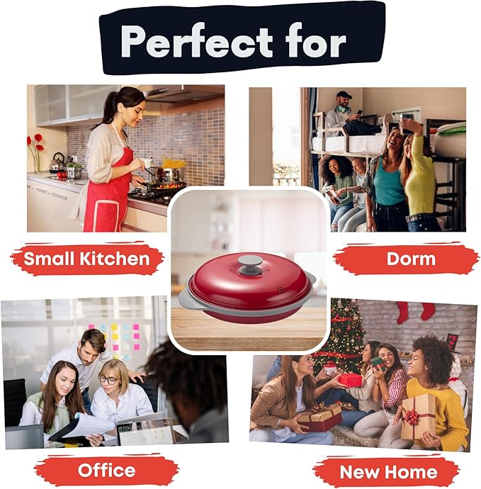 MACONEE Microwave Grill Pan | Microwave Griller, Griddle & Crisper Pan with Lid for Grilling, Browning, and Crisping Foods Microwave Cookware for Grill Meat, Sandwich & Vegetable inside a Microwave