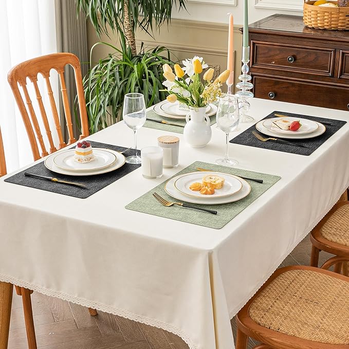 Romanstile Reversible Vinyl Placemats Set of 8, Faux Leather 100% Waterproof Oil-Proof Wipeable Place Mats, Heat Resistant Dual Sided Table Mats for Kitchen/Dining/Party (Grey Green, 12 x 17 Inch)