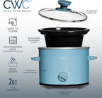 COOK WITH COLOR 2QT Mini Electric Round Slow Cooker - Adjustable Settings, Removable Stoneware Pot, Tempered Glass Lid, Dishwasher Safe, Cool-Touch Side Handles, Slate Blue