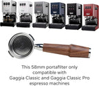 Walnut Espresso Accessories Set 58mm for Gaggia Bottomless Portafilter, Calibrated Tamper, Distribution Tool, Wdt, Dosing Cone and Puck Screen