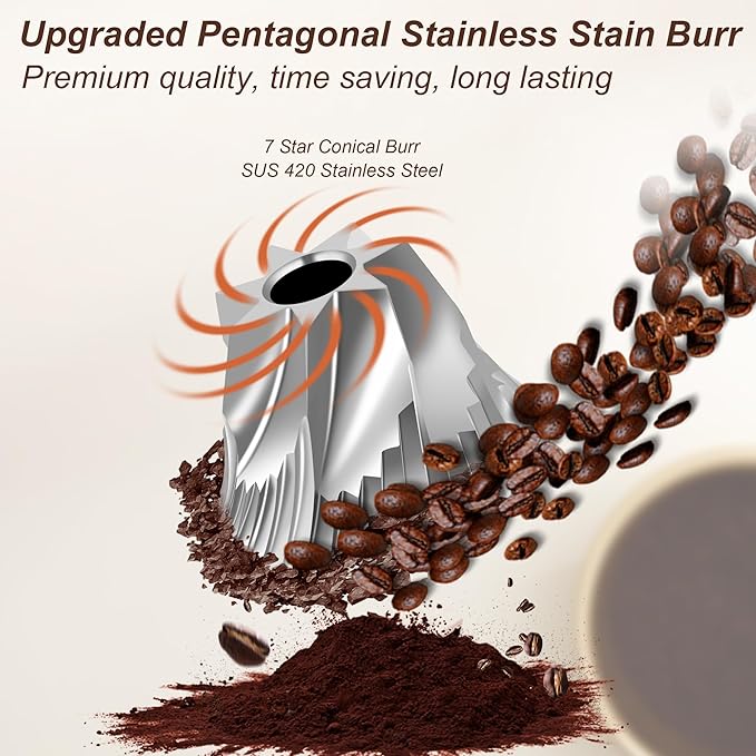 Coffee Grinder, 120 External Adjustable Settings Manual Coffee Grinder, Hand Burr Coffee Bean Grinder with Handle Crank for French Espresso Moka, Stainless Steel Conical Burr Mill, Capacity 28g