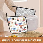Kawaii Sushi Pot Holder Set of 2,Food Cute Cartoon Kitchen Heat Resistant Potholder for Women Men BBQ Cooking Baking