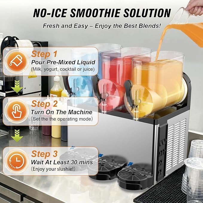 Ultimate Commercial Slushy Machine – 12X3 Tank Stainless Steel Slush Machine,Commercial Frozen Drink Maker for Juices, Margaritas, and Cocktails – Ideal for Bars and Restaurants