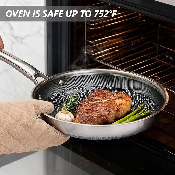 Bonnlo 10 Pieces Cookware Set, 3-Ply Stainless Steel Skillets Set, Non-Toxic Kitchen Set, Oven & Dishwasher Safe, Induction Cooking Set, PFOA & PTFE Free, Compatible for All Cooktops