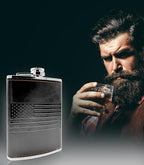 Leather American Flag Hip Flask - Leak Proof Food Grade Stainless Steel for Whiskey or Bourbon Liquor | Bonus Funnel (USA 8 Ounce Flask, Black Leather Wrap)