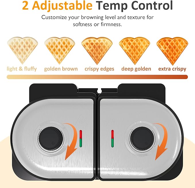 Sunvivi Dual Waffle Maker: Heart Waffle & Classic Waffle Iron with 2 Adjustable Temp Knobs, Nonstick Waffle Machine with Indicator Light, Easy to Clean, The best gifts for Her, Kids and Families