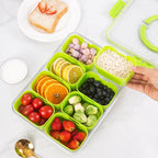 Divided Snack Serving Tray with Lid and Handle Travel Snackle Charcuterie Container Portable Storage Organizer for Candy, Fruits, Nuts, Snacks, Party, Picnic (1pack, Green)
