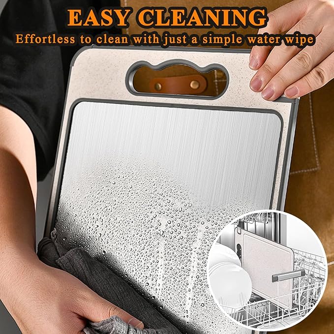 Titanium Cutting Board Professional Double - 2 in 1 Cutting Boards For Kitche, Pure Titanium and Wheat Straw PP, Double Sided 14.4 x 9.8 Inch - Dishwasher Safe, for Fruits, Meat, Vegetables, Camping