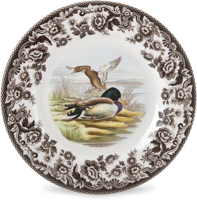 Spode Woodland Mallard Wildlife 8" Salad Plate - Fine Earthenware, Dishwasher & Microwave Safe, Made in England - Seasonal Dinnerware for Holiday, Rustic, & Countryside Table Settings