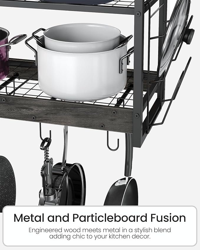 Hanging Pot Rack, Pot Rack Wall Mounted, 2-Tier Kitchen Pot and Lid Organizer, Wall-Mounted Cookware Holder with 12 Hooks, for Kitchen Storage of Pots, Pans, Utensils, Charcoal Black TPR02BC