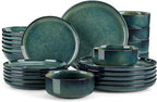 vancasso Starry Plates and Bowls Sets for 6, 24 Pieces Dinnerware Sets, Green Reactive Glaze Dishes Sets for Kitchen, Scratch Resistant Stoneware Dishes Set, Dishwasher and Microwave Safe