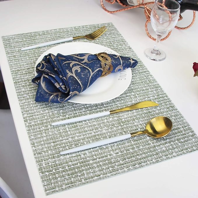 PIGCHCY Elegant Placemats Set of 4 Blended Woven Heat Resistant Durable Placemats Washable Easy to Clean Table Mats for Dining Room and Decorate (Colorful Green)