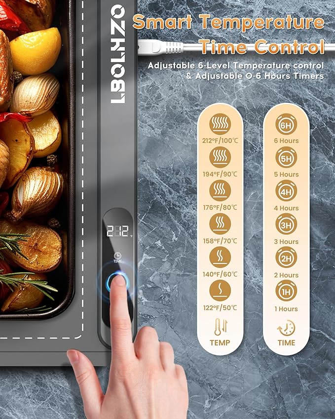 Warming Mat For Food Extra Large 36"x16" 580W Food Warmer Chafing Dishes for Buffet,Food Warming Mat,Food Warmers for Parties Buffet,Portable Heating Pad 6 Level Temp 6 Hour Timer