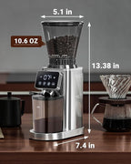 AMZCHEF Coffee Grinder, Burr Coffee Bean Grinder for Home Use with 48 Precise Grind Settings, Detachable Funnel Stand for Espresso, LED Control Panel, Anti-static Design, silver