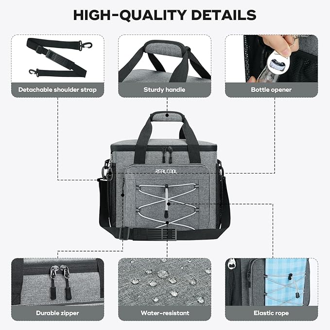 RealCool Soft Cooler Bag 35/45Can, Collapsible Cooler Insulated Leak Proof, Large Lunch Box for Men Women, Soft-Sided Cooler for Picnic, Grocery, Beach, Camping, Travel