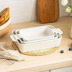 Jassceram Casserole Dishes for Oven, 3-Piece Ceramic Baking Dish Set, Rectangular Lasagna Pan Deep with Handles, Nesting Bakeware for Baking & Roasting, Oven Safe (9.6 to 13.1 Inch), White - Christmas Gift