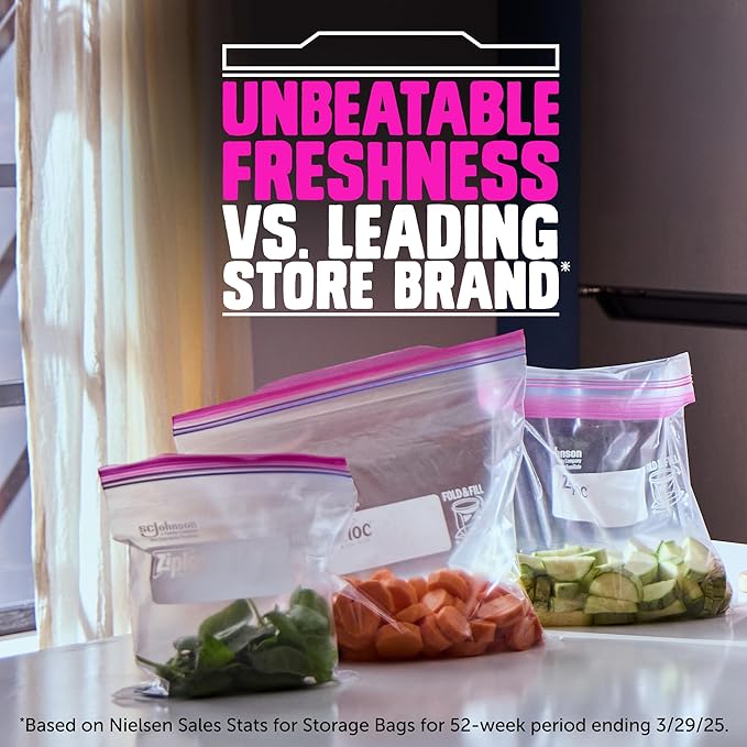 Ziploc Quart Food Storage Bags, Stay Open Design with Stand-Up Bottom, Easy to Fill, 80 Count