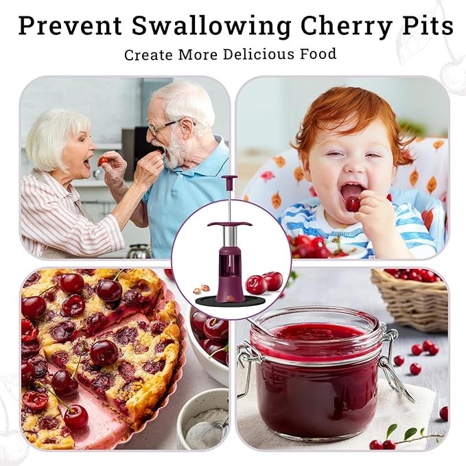 Cherry Pitter Remover Tool, Premium Quick Release Cherry Pitter, Press & Push Type, Large 33mm Cherry Seed Remover, Durable, Food Grade Stainless Steel & PP Plastic, More Labor Saving (Beet)