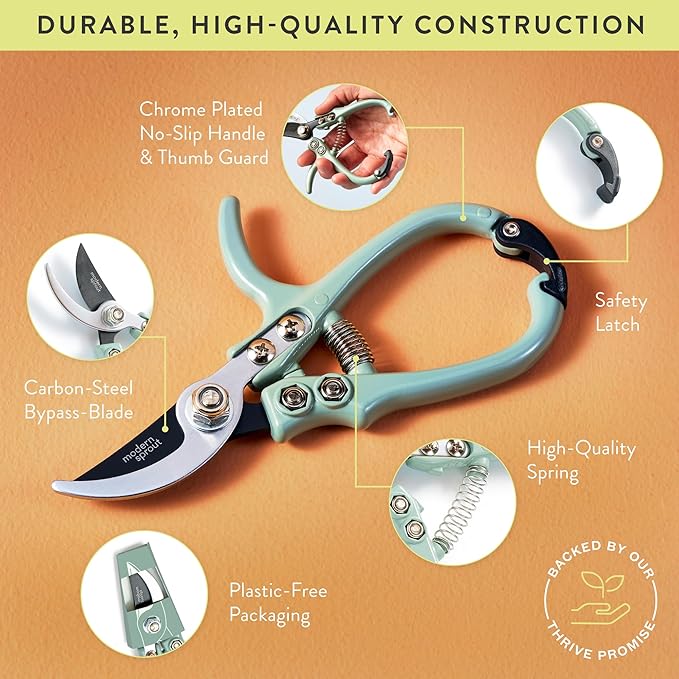 Modern Sprout Hand Pruners - Lightweight Pruning Shears W/Easy Lock- Gardening Scissors - Bypass Sharp Carbon Steel Blade - Rust Resistant - Garden Tools - Reusable Holster - Chartreuse