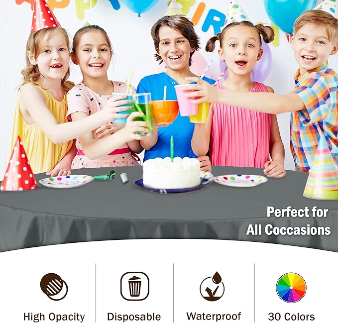 Party Solids 12-Pack Premium Plastic 84-Inch Round Tablecloth - Silver