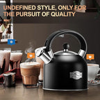 SUSTEAS Tea Kettle - 3.17QT Whistling Kettle with Ergonomic Handle - Premium Stainless Steel Tea Pots for Stove Top, Chic Vintage Teapot with Composite Base, Work for All Stovetops (Black)