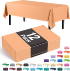 Exquisite 12-Pack Premium Plastic Tablecloth 54in. x 108in. Rectangle Table Cover - Peach