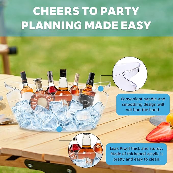 Ice Bucket 2 PCS for Parties 5.5 Liter Large Clear Champagne Beer Tub Mimosa Bar Supplies Kit Acrylic Plastic Wine Beverage Bucket with 2PCS Ice Bucket Scoop for Cocktail Bar& Mimosa Bar Supplies