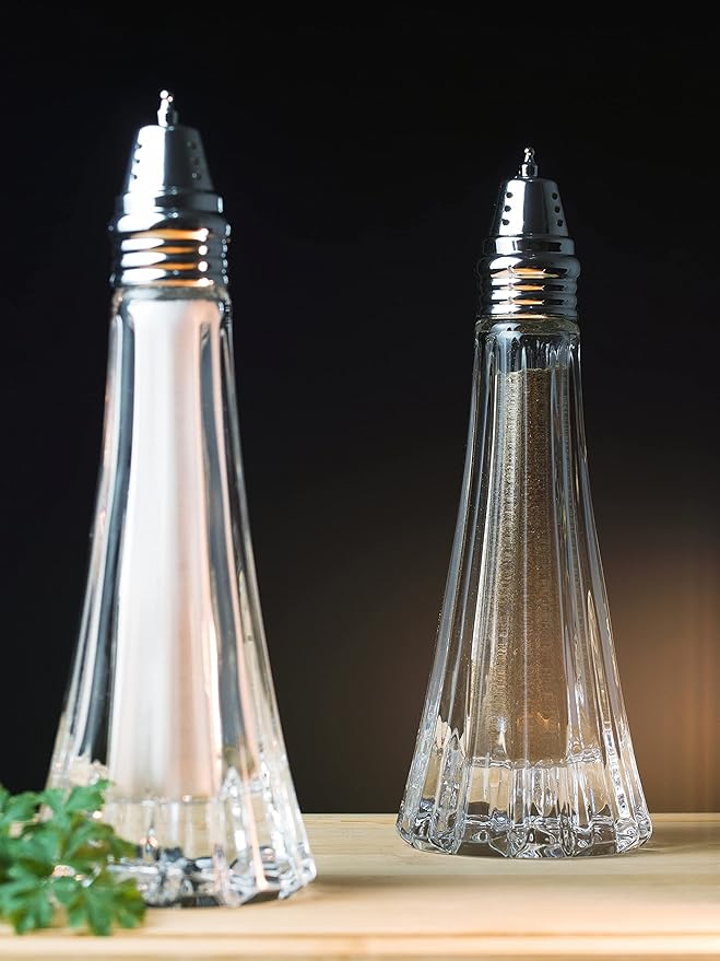 Salt and Pepper Shaker Set - Spice Dispenser Set - Cut Crystal - Large Beautiful Shakers - 7.5" H - Made in Europe - by Barski