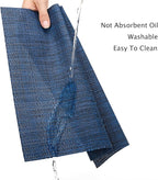 Myir JUN Placemats Set of 6, Vinyl Woven Placemats Place Mats Indoor Washable Table Mats Non-Slip Place mats for Dining Table (Dark Blue, Set of 6)