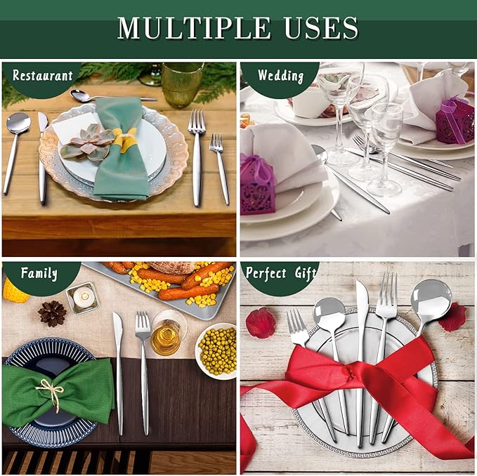 40-Piece Silverware Set for 8, CEKEE Stainless Steel Flatware Cutlery Set Included Knife Spoon and Fork, Kitchen Utensils Set for Home Hotel Wedding Restaurant - Mirror Polished & Dishwasher Safe