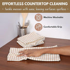 Native Fab Gingham Check Kitchen Dish Towels 16"x26" Set of 12-100% Cotton Mini Plaid Washcloths - Absorbent Dish Cloths Set, Cleaning Hand Towels with Hanging Loop - Beige White