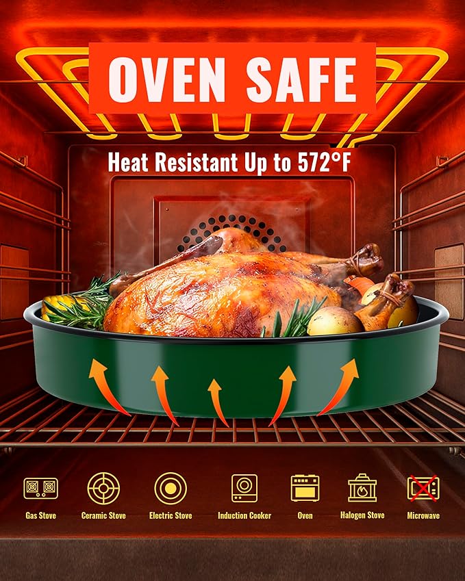 Round Baking Cake Pans Set Roasting Dish 4-Pack 9/10/12/14 Inch Enamel Non Stick Large Cookware for Cake Bread Pie Pizza Turkey Steak, Non-Toxic Carbon Steel Oven Dishwasher Safe Christmas Bakeware