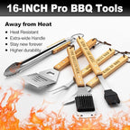 Dad Gifts from Daughter Son, Dad Grilling Birthday Gift Heavy Duty Wooden BBQ Grilling Accessories Kit for Backyard, Thick Stainless Steel Grill Utensils with Non-Slip Handle Tools in Portable Bag