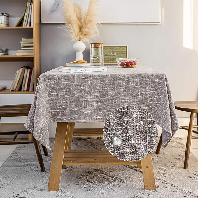 Waterproof Cotton Linen Tablecloths Rectangle Dining Table Cloth, Wipe Clean Indoor & Outdoor Table Cover for Buffet Party and Banquets, Wrinkle Resistant（54"x70"） Gray Coffee