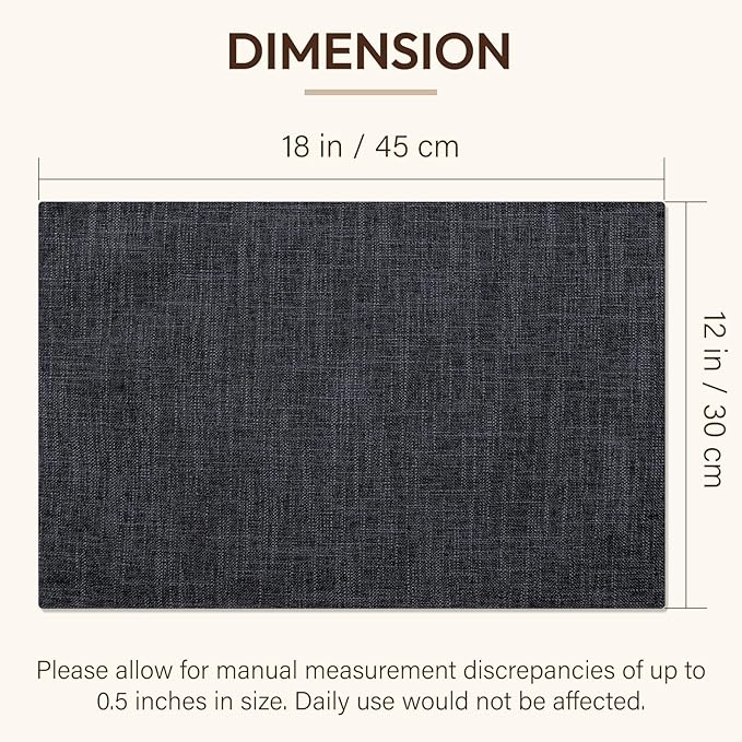 Blue Forest Placemats Set of 6, Dual-Layered Thickened Faux Linen Cloth Place Mats Heat Resistant Machine Washable Wrinkle Free Table Mats Indoor/Outdoor (Dark Grey)