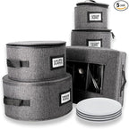 HOMELUX THEORY Hard Shell China Storage Containers for Dishes, 5pcs Flatware & Plate storage Containers, Heavy Duty Dish and Dinnerware Storage with Lid for Packing Dinner Plate, Utensil & Silverware