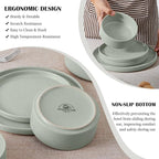 E-far Dinnerware Sets for 6, 18-Piece Stoneware Plates and Bowls Dish Set, Modern Kitchen Dinning Dishware, Chip and Scratch Resistant, Microwave & Dishwasher Safe, Speckled Green