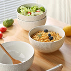 40 OZ Large Cereal Bowls Set of 4, Farmhouse Embossment Ceramic Salad Bowls for Soup, Serving, Fruit, Snack, Noodle, Ramen, Pho, Microwave & Dishwasher Safe, 6.7 Inch White