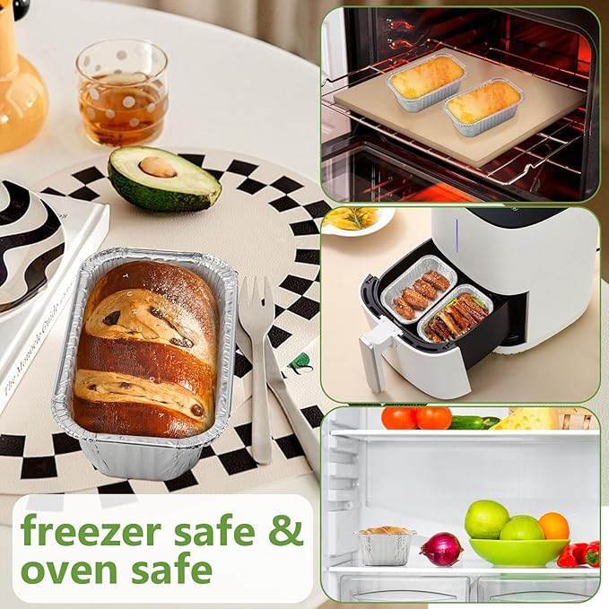 Ruckae 1lb Aluminum Mini Loaf Pans Silver Disposable Foil Mini Loaf Baking Pans Small Bread Tins for Party,Picnics,Gifts- 6" X 3.5" X 1.8" (60 pcs)