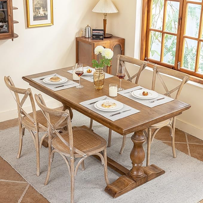 Blue Forest Placemats Set of 4, Dual-Layered Thickened Faux Linen Cloth Place Mats Heat Resistant Machine Washable Wrinkle Free Table Mats Indoor/Outdoor (Cream Beige)