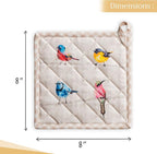 Maison d' Hermine Pot Holders set 100% Cotton Heat Resistant Potholders 8" x 8" Hot Pads with Loop BBQ, Cooking, Baking, Grilling, Kitchen, Handling Hot Pans Spring/Summer (Pack of 2, Birdies On Wire)