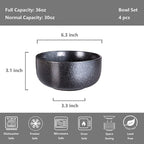 S&Q'S CERAMICS Soup Bowls - 36 Ounce Ceramic Bowl Set, Kitchen Bowls for Large Cereal, Noodle, Soup, Breakfast, Microwave and Dishwasher Safe, [Set of 4], Black and Grey