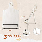 Cookbook Stand, Rustic Wood Cookbook Holder Cutting Board Style, Adjustable Recipe Ipad Tablet Book Holder and Stand for Kitchen with Anti-Slip Kickstand (White)