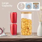 45oz - 3 Pack Glass Jars with Bamboo Lids, Glass Pantry Storage Containers with Airtight Lids, Round Air Tigh Food Storage Canisters for Cereal, Pasta, Flour, Sugar, Rice, Best for Kitchen Organizer