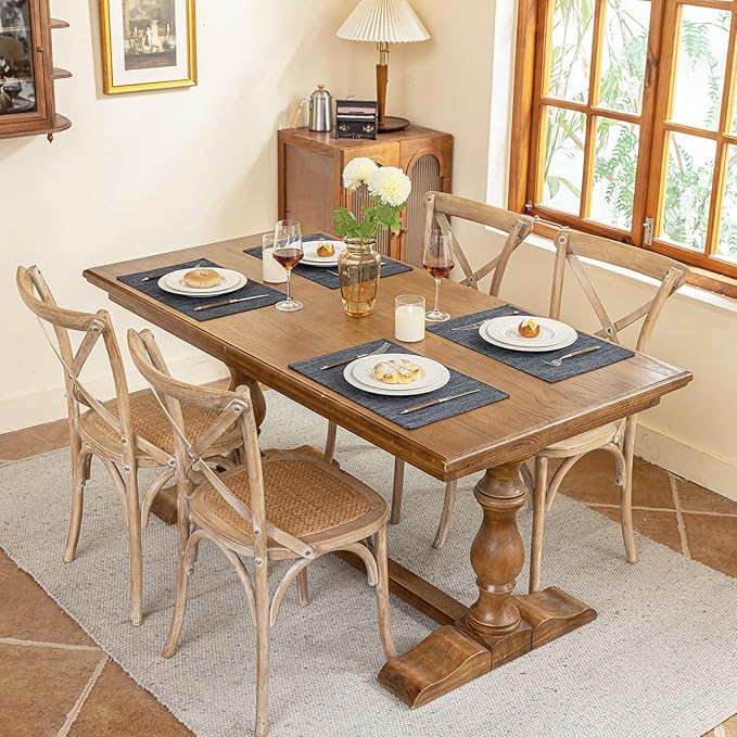 Blue Forest Placemats Set of 4, Dual-Layered Thickened Faux Linen Cloth Place Mats Heat Resistant Machine Washable Wrinkle Free Table Mats Indoor/Outdoor (Dark Grey)